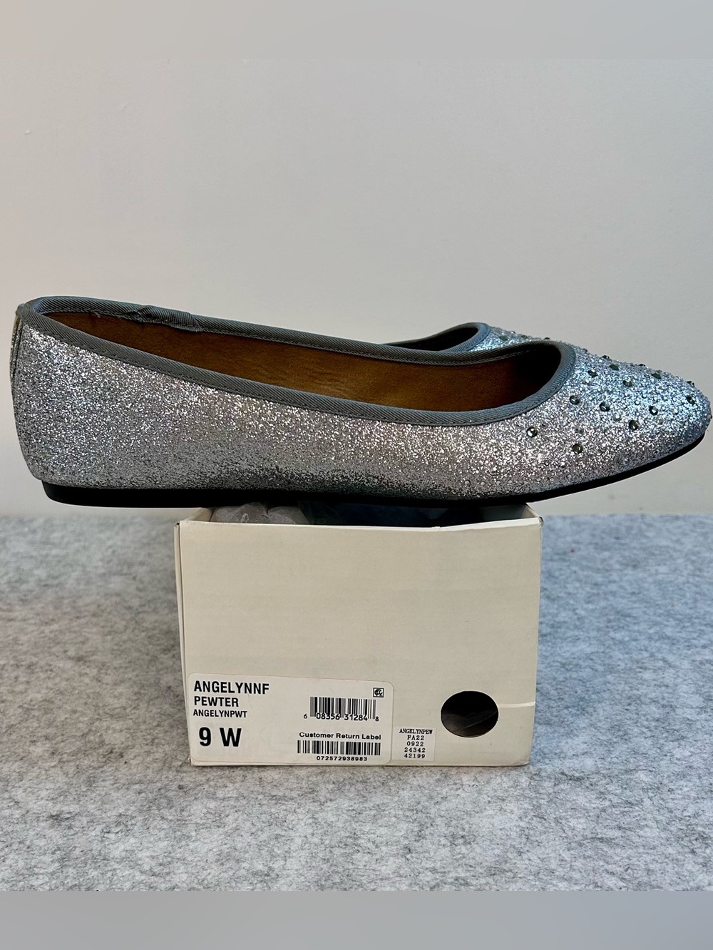 New Style & Co. Angelynn Ballet Flats Glitter with Rhinestone Details 9W